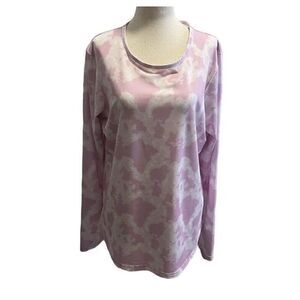 Pebble Beach Womens Dry-Luxe Performance Long Sleeve Shirt Pink White Tie-Dye L